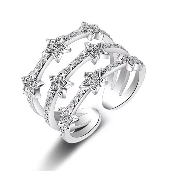 NEW STAR MULTI LAYER 925 STERLING SILVER ADJUSTABLE RING, CUTE RING, SHINY RING. - Picture 3 of 4